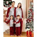 Christmas Kids Matching Sleepwear Pajamas Merry Christmas White Antlers Grey Sets With Dog Cloth