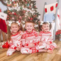 Christmas Kids Matching Pajamas Christmas Seamless Red Christmas Deers And Snowflakes Pajamas Sets