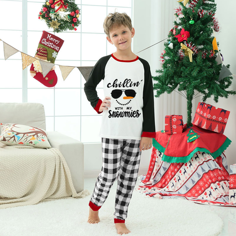 Christmas Kids Matching Pajamas Sets Chillin Snowmies Cool Snowman Plaids Sets
