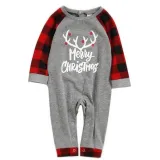 Christmas Kids Matching Sleepwear Pajamas Merry Christmas White Antlers Grey Sets With Dog Cloth