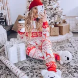 Christmas Kids Matching Pajamas Christmas Seamless Red Christmas Deers And Snowflakes Pajamas Sets