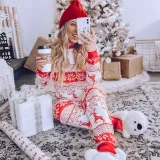 Christmas Kids Matching Pajamas Christmas Seamless Red Christmas Deers And Snowflakes Pajamas Sets