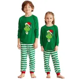 Christmas Kids Matching Sleepwear Pajamas Green Elf Slogan Tops And Strips Pants