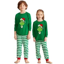 Christmas Kids Matching Sleepwear Pajamas Green Elf Slogan Tops And Strips Pants