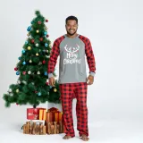 Christmas Kids Matching Sleepwear Pajamas Merry Christmas White Antlers Grey Sets With Dog Cloth