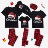 Christmas Matching Kids Pajamas Red Plaids Christmas Hat Merry Christmas Letter Black Pajamas Set With Baby Pajamas