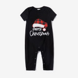 Christmas Matching Kids Pajamas Red Plaids Christmas Hat Merry Christmas Letter Black Pajamas Set With Baby Pajamas