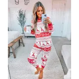 Christmas Kids Matching Pajamas Christmas Seamless Red Christmas Deers And Snowflakes Pajamas Sets