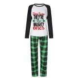Christmas Kids Matching Pajamas Sets Dear Santa Naughty Ones and Green Plaids Pants With Dog Cloth