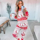 Christmas Kids Matching Pajamas Christmas Seamless Red Christmas Deers And Snowflakes Pajamas Sets