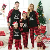 Christmas Kids Matching Sleepwear Pajamas Merry Christmas White Antlers Black Sets