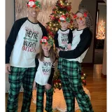 Christmas Kids Matching Pajamas Sets Dear Santa Naughty Ones and Green Plaids Pants With Dog Cloth