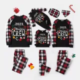 2023 Christmas Matching Kids Pajamas Christmas Crew Wreath Black Red Plaids Pajamas Set