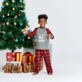 Christmas Kids Matching Sleepwear Pajamas Merry Christmas White Antlers Grey Sets With Dog Cloth