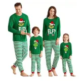 Christmas Kids Matching Sleepwear Pajamas Green Elf Slogan Tops And Strips Pants