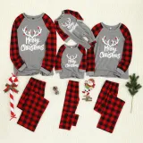 Christmas Kids Matching Sleepwear Pajamas Merry Christmas White Antlers Grey Sets With Dog Cloth