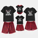 Christmas Kids Matching Sleepwear Pajamas Merry Christmas White Antlers Black Sets