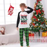 Christmas Kids Matching Pajamas Sets Dear Santa Naughty Ones and Green Plaids Pants With Dog Cloth