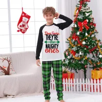 Christmas Kids Matching Pajamas Sets Dear Santa Naughty Ones and Green Plaids Pants With Dog Cloth