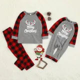 Christmas Kids Matching Sleepwear Pajamas Merry Christmas White Antlers Grey Sets With Dog Cloth