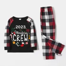 2023 Christmas Matching Kids Pajamas Christmas Crew Wreath Black Red Plaids Pajamas Set