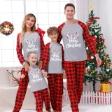 Christmas Kids Matching Sleepwear Pajamas Merry Christmas White Antlers Grey Sets With Dog Cloth