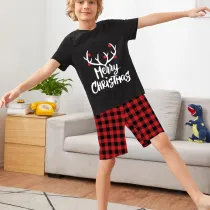 Christmas Kids Matching Sleepwear Pajamas Merry Christmas White Antlers Black Sets