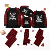 Christmas Kids Matching Sleepwear Pajamas Merry Christmas White Antlers Black Sets