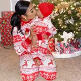 Christmas Kids Matching Pajamas Christmas Seamless Red Christmas Deers And Snowflakes Pajamas Sets
