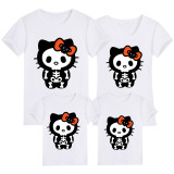 Halloween Family Matching Tops Cartoon Skeleton Kitten Happy Halloween Family T-shirt