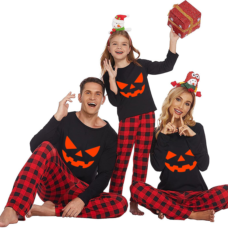 Halloween Family Matching Pajamas Pumpkin Ghost Face Happy Halloween Black Pajamas Set