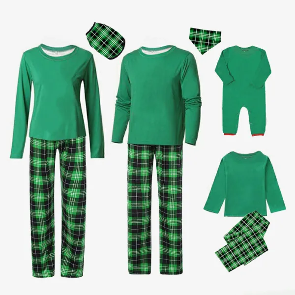 Christmas Matching Family Pajamas Green Plaids Personalized Custom Design Christmas Pajamas Set With Dog Cloth