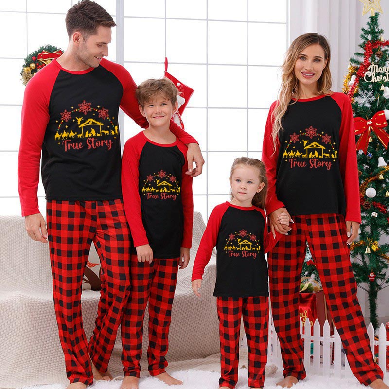 Christmas Matching Family Pajamas Christians Jesus Story Red Pajamas Set