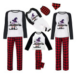 Halloween Family Matching Pajamas Witch Cat Broom Happy Halloween Black Red Plaids Pajamas Set
