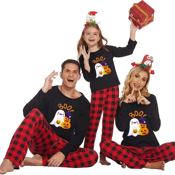 Halloween Family Matching Pajamas Boo Pumpkin Ghost Happy Halloween Black Pajamas Set