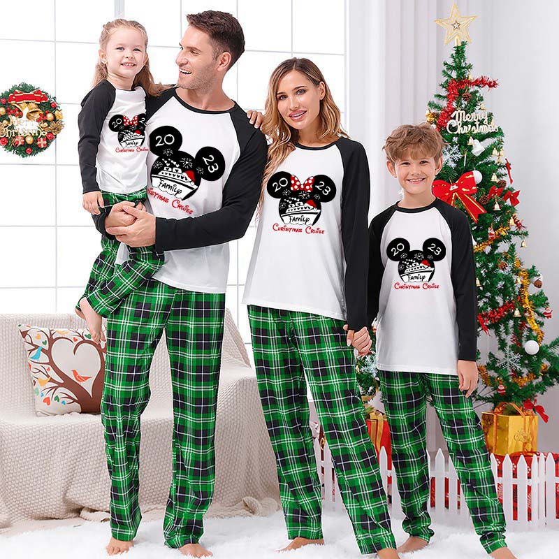 Christmas Matching Family Pajamas Cartoon Mouse 2023 Family Christmas Cruise Green Pajamas Set