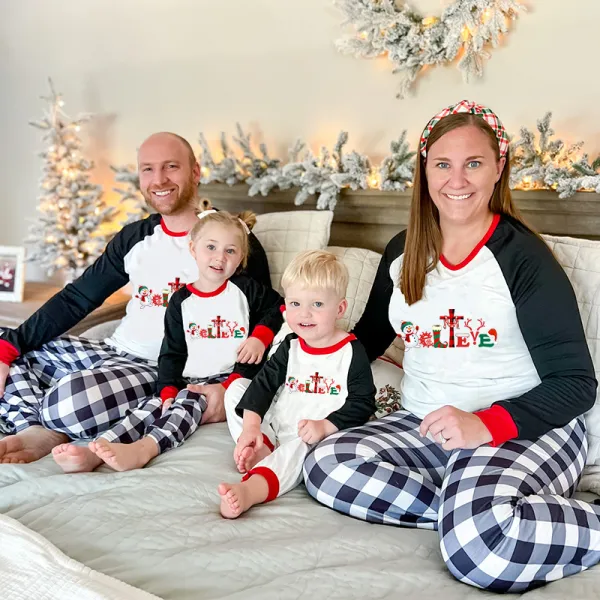 Christmas Matching Family Pajamas Believe Snowman Gray Pajamas Set