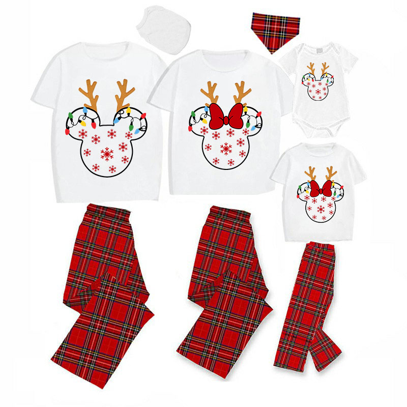 Christmas Matching Family Pajamas Cartoon Mouse Light Strings Deer Short Pajamas Set