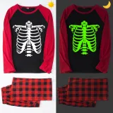Halloween Family Matching Noctilucent Skeleton Ribs Happy Halloween Luminous Gray Pajamas Set