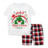 Christmas Matching Family Pajamas Cartoon Mouse Castle Santa Deer White Short Pajamas Set
