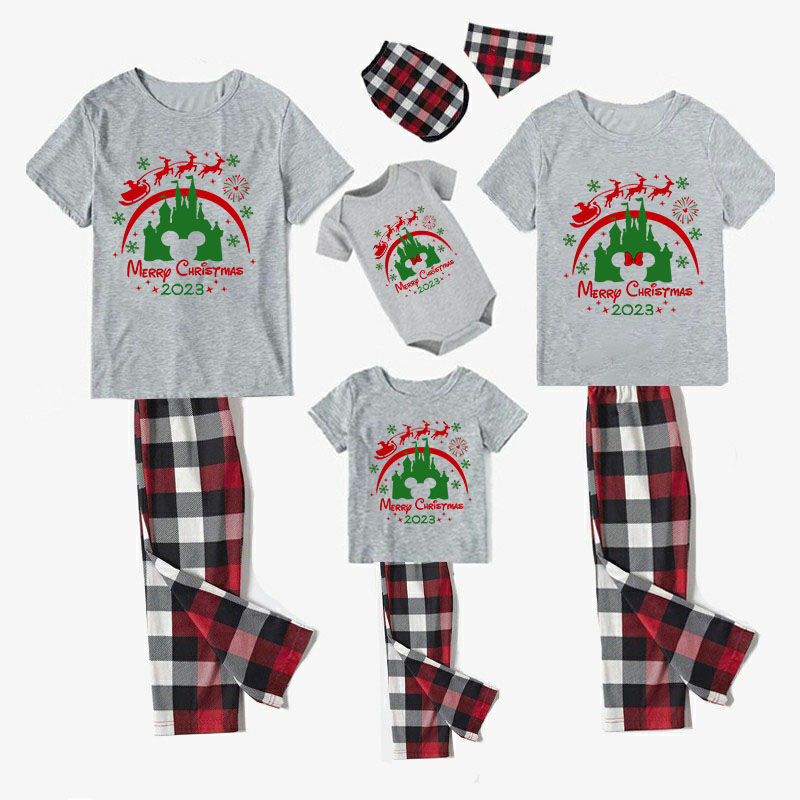 Christmas Matching Family Pajamas Cartoon Mouse Castle Santa Deer Short Pajamas Set
