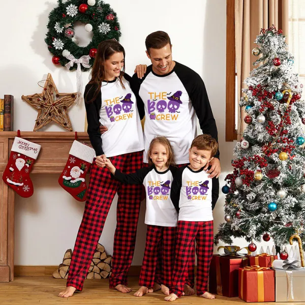 Halloween Family Matching Pajamas The Boo Crew Ghost Happy Halloween Black Red Plaids Pajamas Set