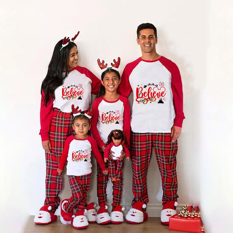 Christmas Matching Family Pajamas Cartoon Mouse Believe Santa Black Pajamas Set