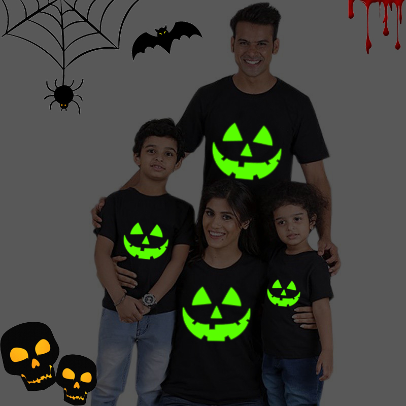 Halloween Family Matching Noctilucent Tops Pumpkin Smile Happy Halloween Luminous Family T-shirt