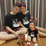Christmas Matching Family Pajamas Snow Three Gnomies Christ Black Short Pajamas Set