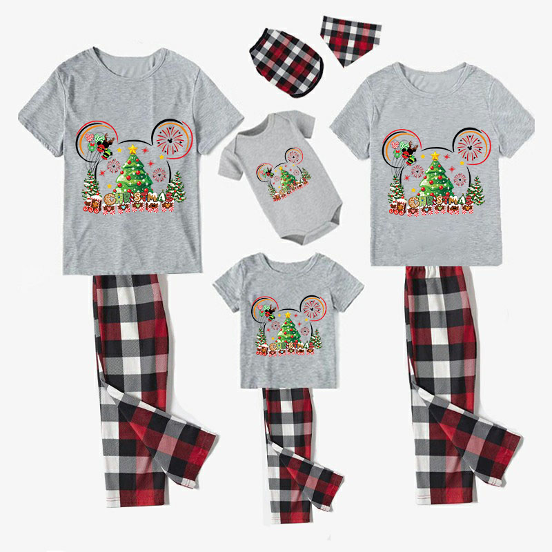 Christmas Matching Family Pajamas Cartoon Mouse Snow Christmas Tree Short Pajamas Set