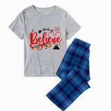 Christmas Matching Family Pajamas Cartoon Mouse Believe Santa Blue Pajamas Set