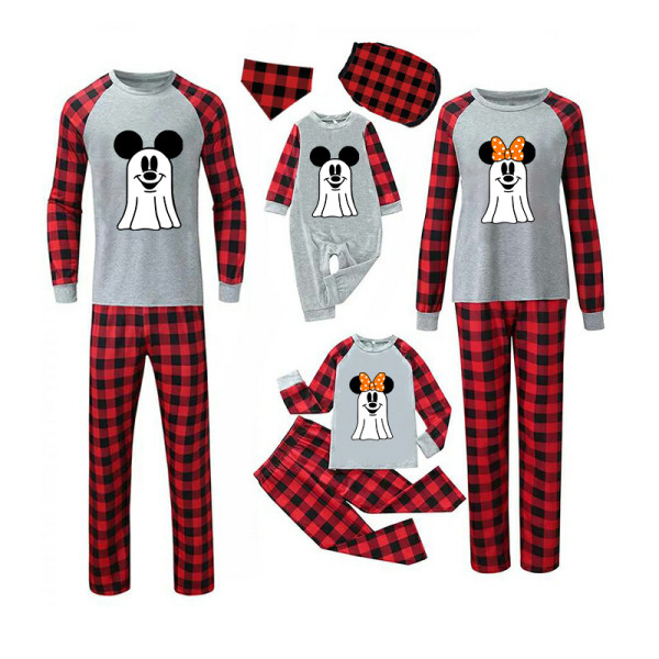 Halloween Family Matching Pajamas Cartoon Ghost Mouse Happy Halloween Gray Pajamas Set