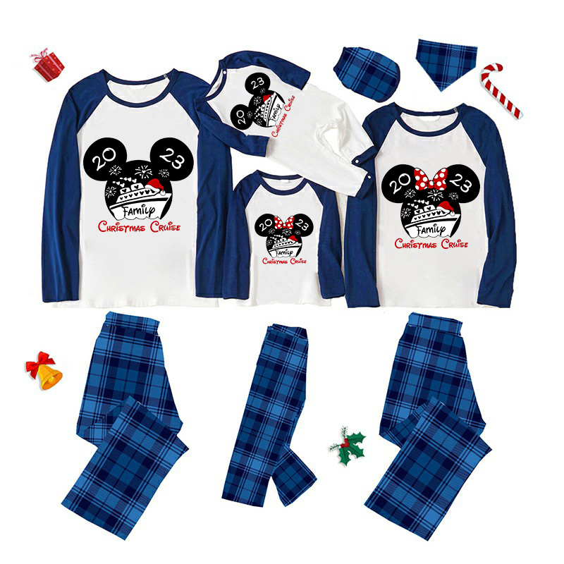 Christmas Matching Family Pajamas Cartoon Mouse 2023 Family Christmas Cruise Blue Pajamas Set