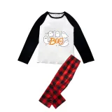 Halloween Family Matching Pajamas Ghost Boo Happy Halloween Black Red Plaids Pajamas Set